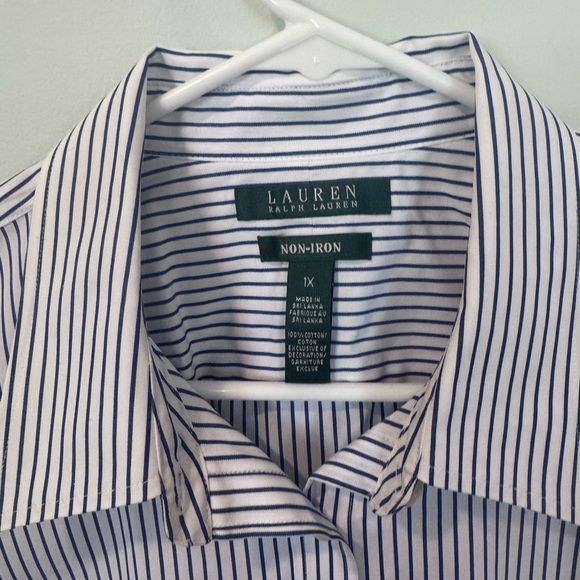 Ralph Lauren White Shirt with Navy Pinstripes - Picture 2 of 4